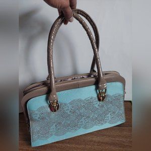Taupe and Teal Patterned Handbag